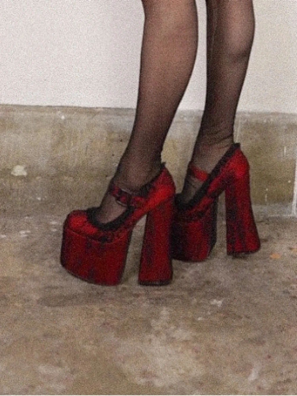 Women’s Red and Black Lace Platform Heels